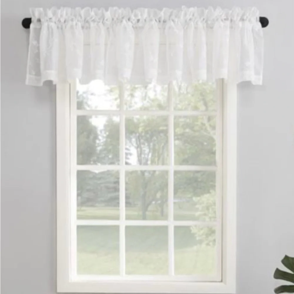 No. 918 Delia Embroidered Floral Sheer Rod Pocket Curtain Valance